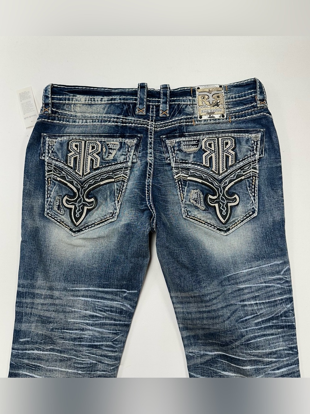 Rock Revival Haven Alternative Straight Distressed Blue Jeans Mens 40x29